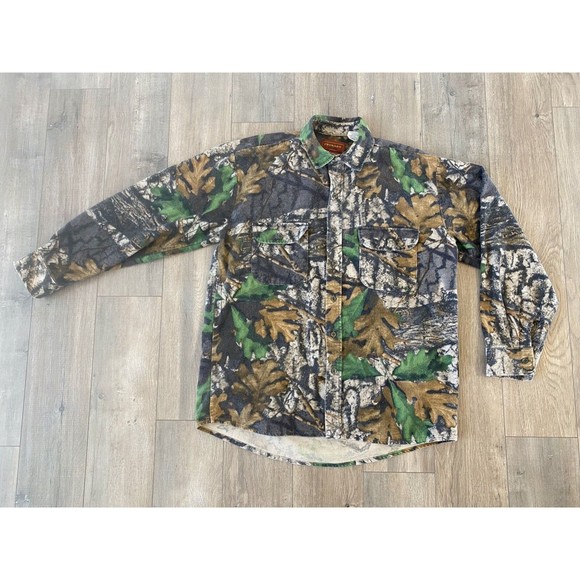 Trebark Camo Mens L Heavyweight Chamois Long Sleeve Button Shirt Made In USA VTG - Picture 1 of 9